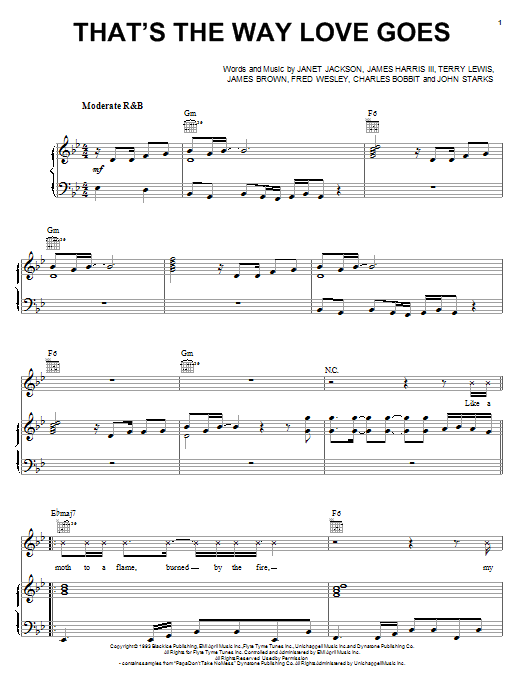 Janet Jackson That's The Way Love Goes sheet music notes and chords arranged for Piano, Vocal & Guitar Chords