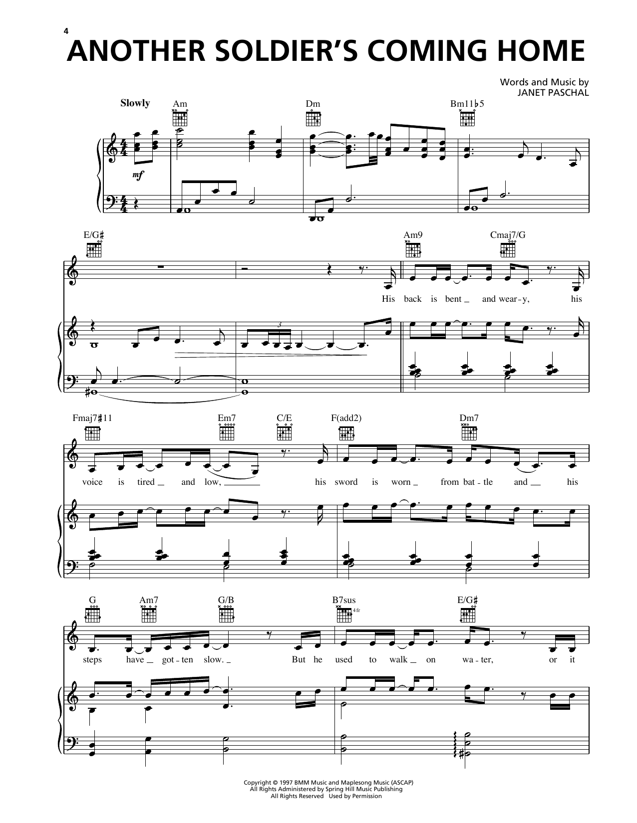 Janet Paschal Another Soldier's Coming Home sheet music notes and chords arranged for Piano, Vocal & Guitar Chords (Right-Hand Melody)