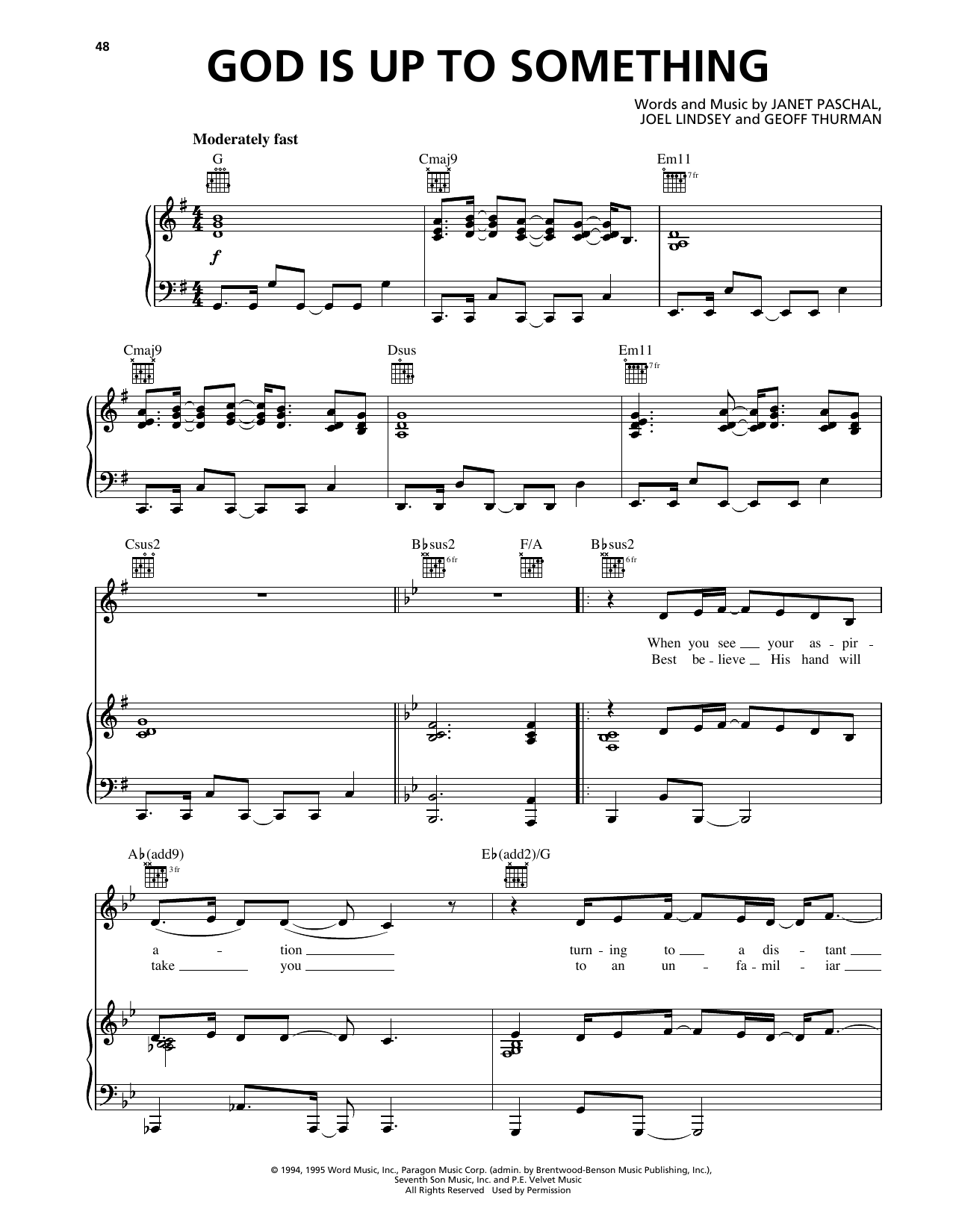 Janet Paschal God Is Up To Something sheet music notes and chords arranged for Piano, Vocal & Guitar Chords (Right-Hand Melody)