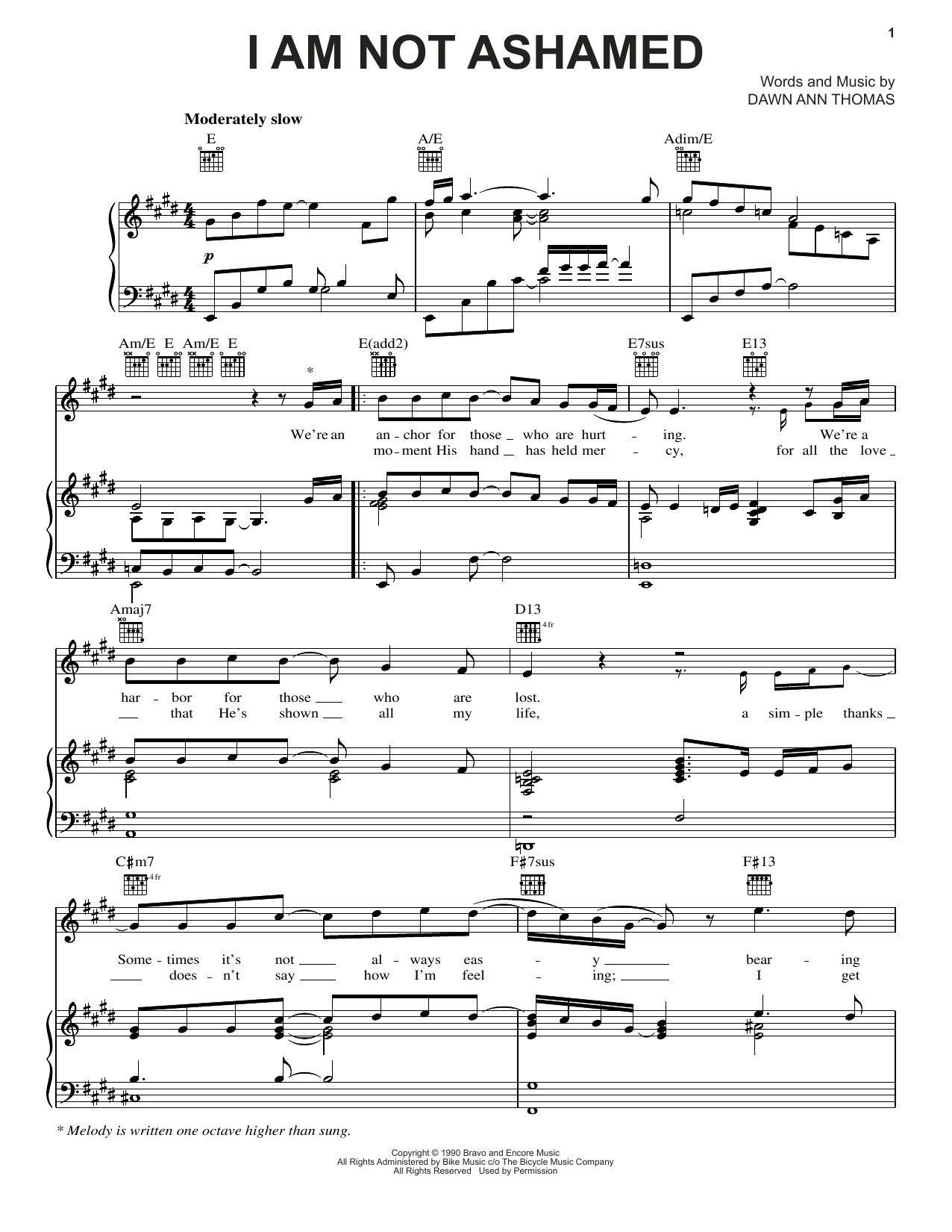 Janet Paschal I Am Not Ashamed sheet music notes and chords arranged for Piano, Vocal & Guitar Chords (Right-Hand Melody)