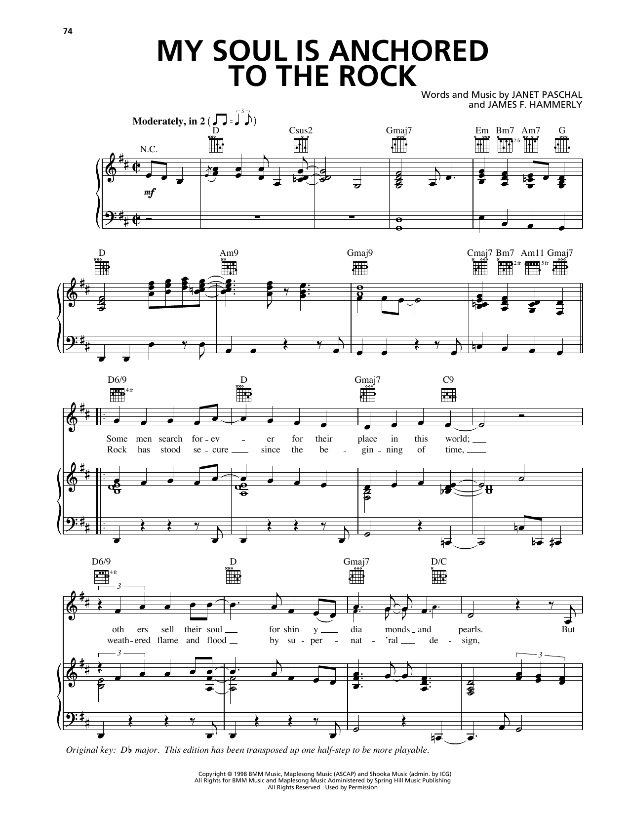 Janet Paschal My Soul Is Anchored To The Rock sheet music notes and chords arranged for Piano, Vocal & Guitar Chords (Right-Hand Melody)