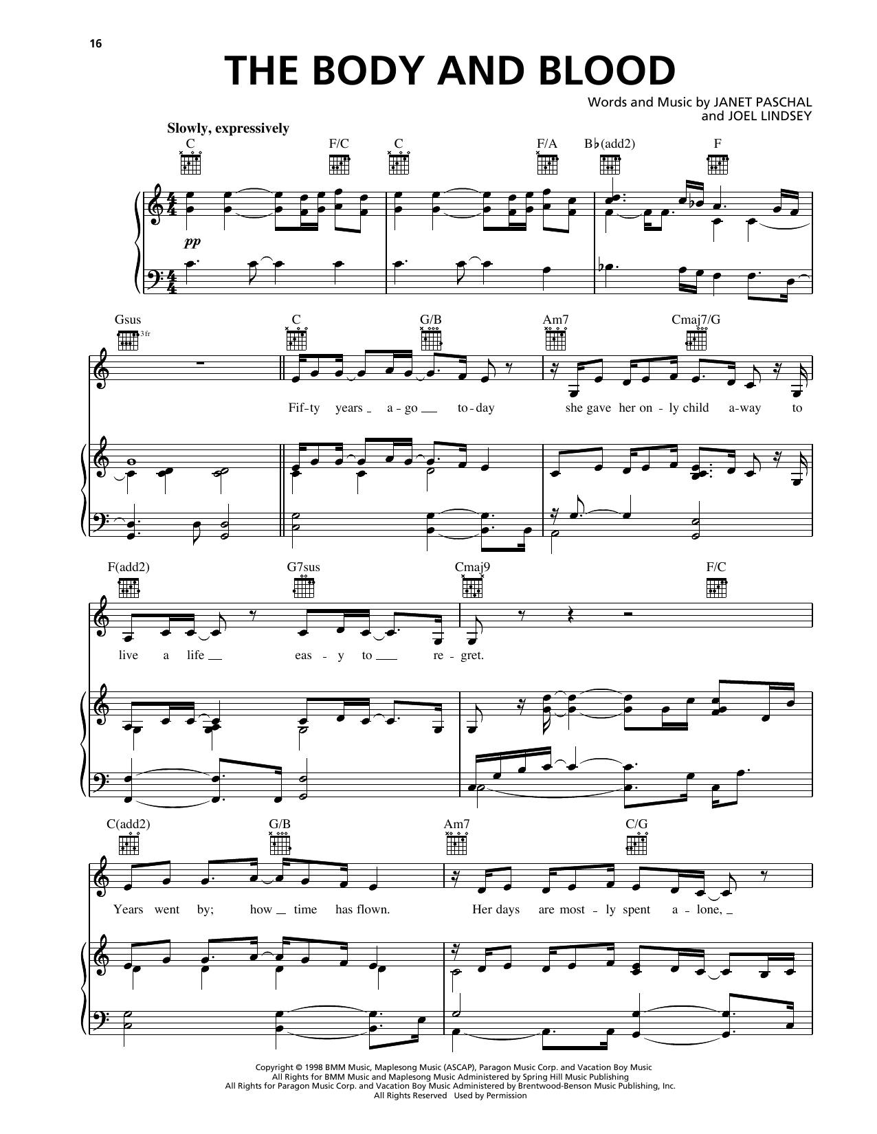 Janet Paschal The Body And Blood sheet music notes and chords arranged for Piano, Vocal & Guitar Chords (Right-Hand Melody)