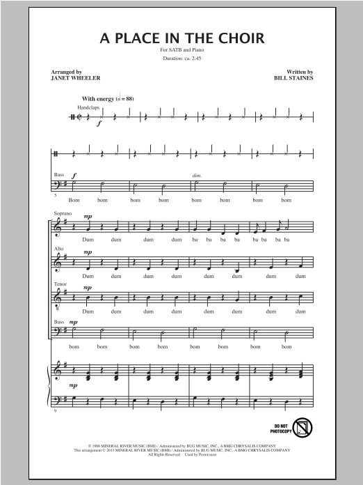 Janet Wheeler A Place In The Choir sheet music notes and chords arranged for SATB Choir