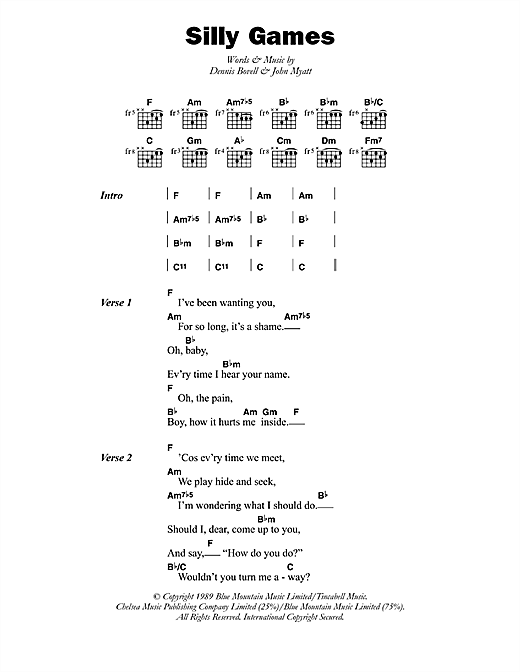 Janet Kay Silly Games sheet music notes and chords arranged for Guitar Chords/Lyrics