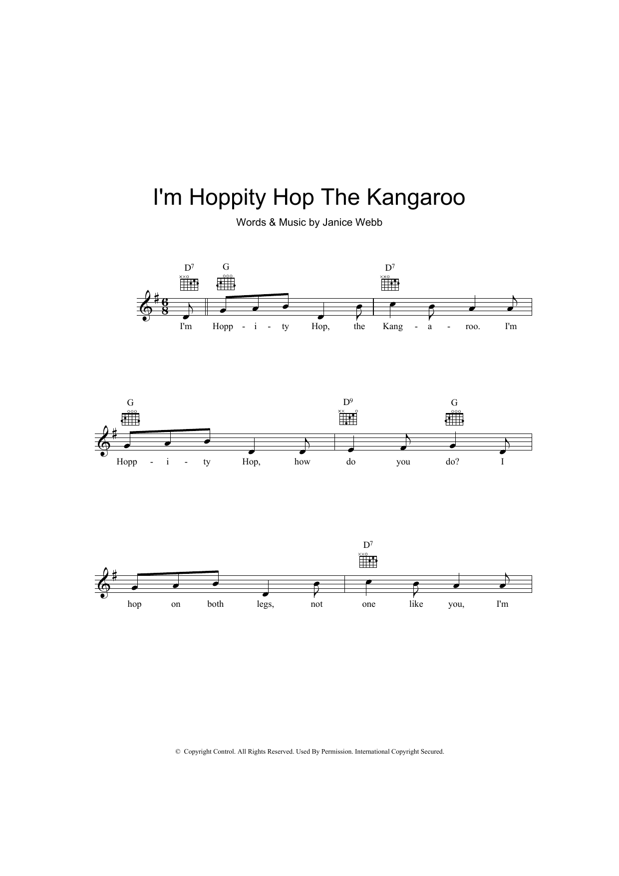 Janice Webb I'm Hoppity Hop The Kangaroo sheet music notes and chords arranged for Lead Sheet / Fake Book