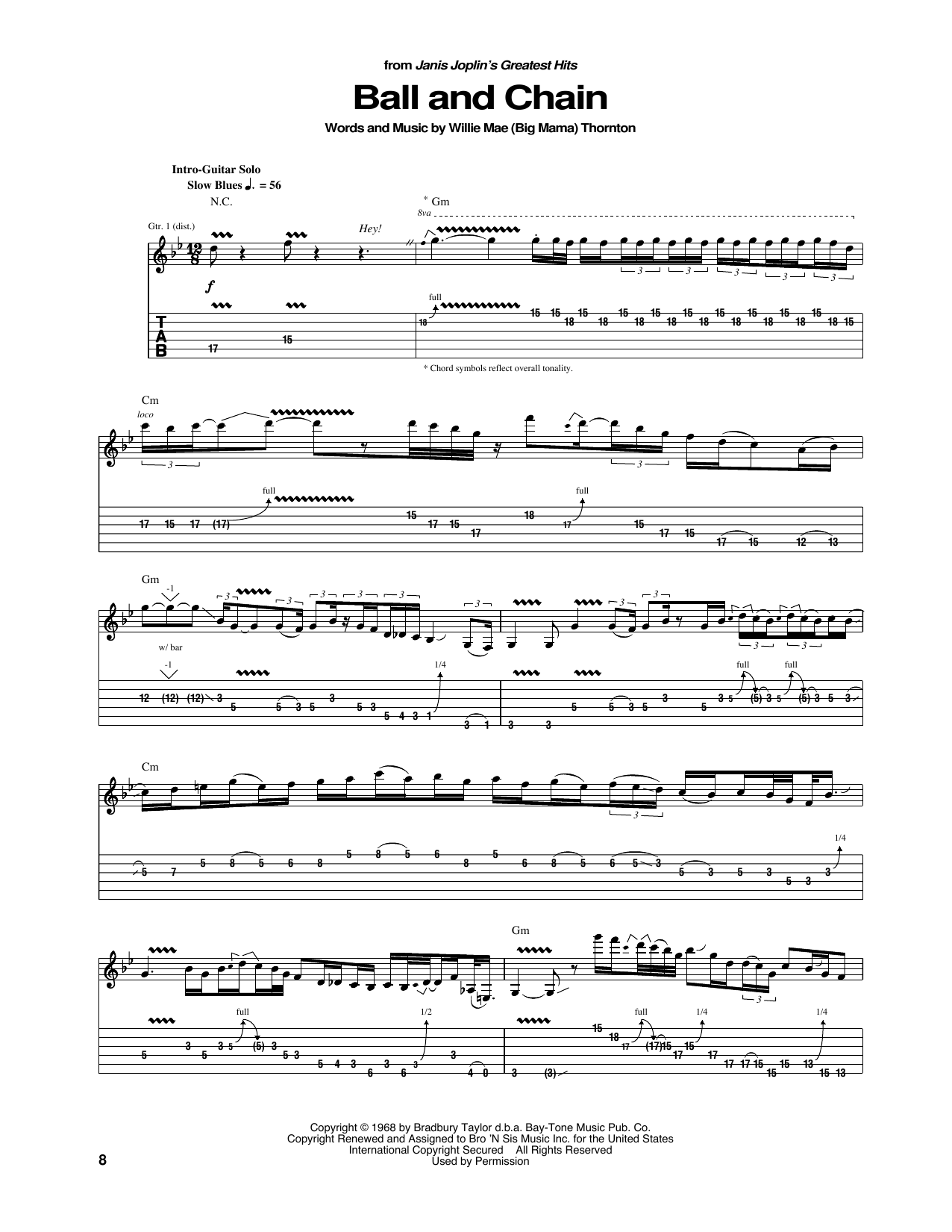 Janis Joplin Ball And Chain sheet music notes and chords arranged for Guitar Chords/Lyrics