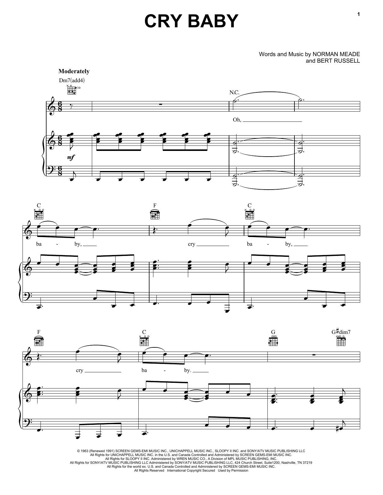Janis Joplin Cry Baby (from the musical A Night With Janis Joplin) sheet music notes and chords arranged for Piano, Vocal & Guitar Chords (Right-Hand Melody)