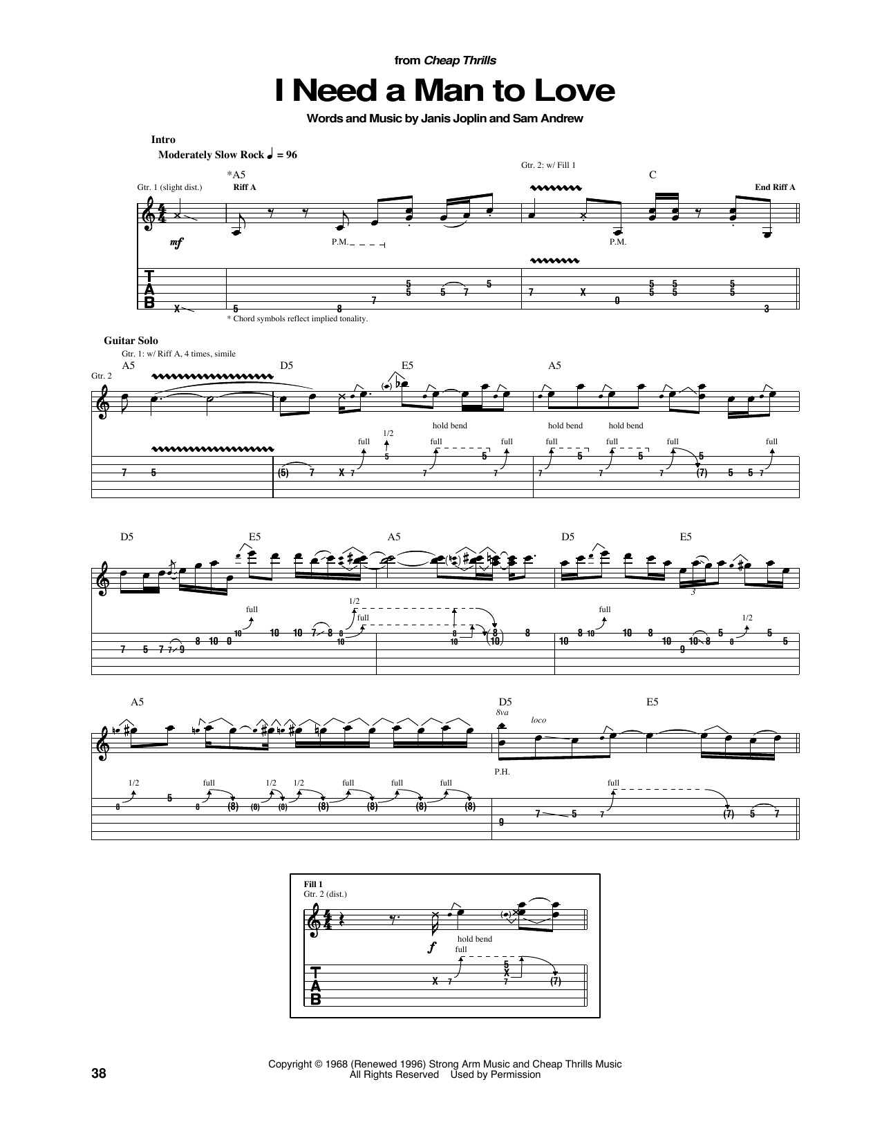 Janis Joplin I Need A Man To Love sheet music notes and chords arranged for Guitar Tab