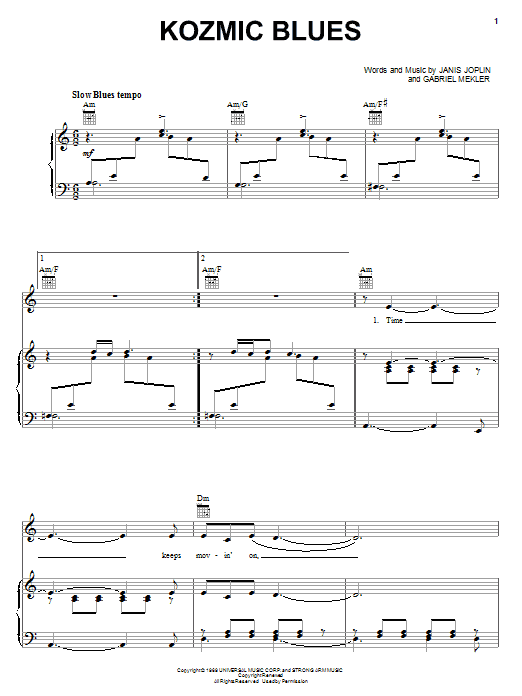 Janis Joplin Kozmic Blues sheet music notes and chords arranged for Guitar Tab
