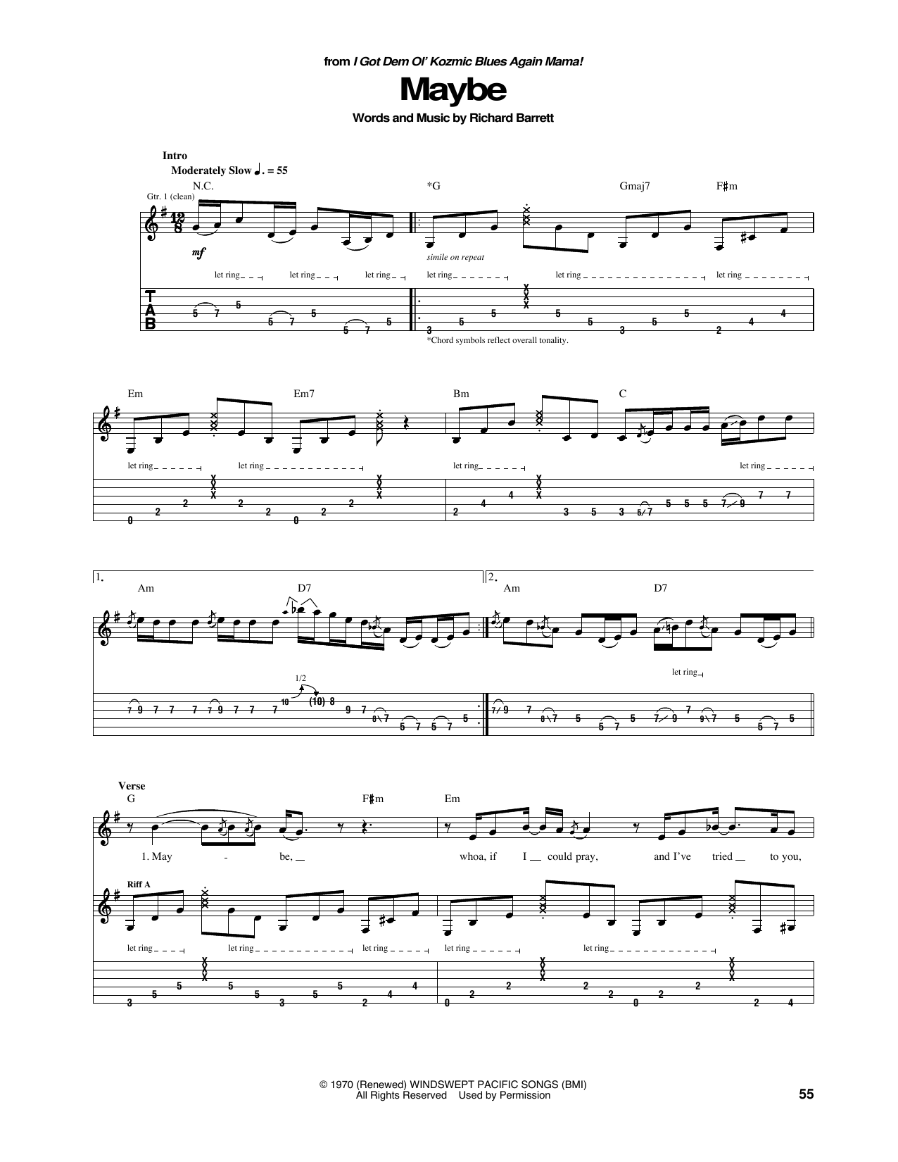 Janis Joplin Maybe sheet music notes and chords arranged for Guitar Tab