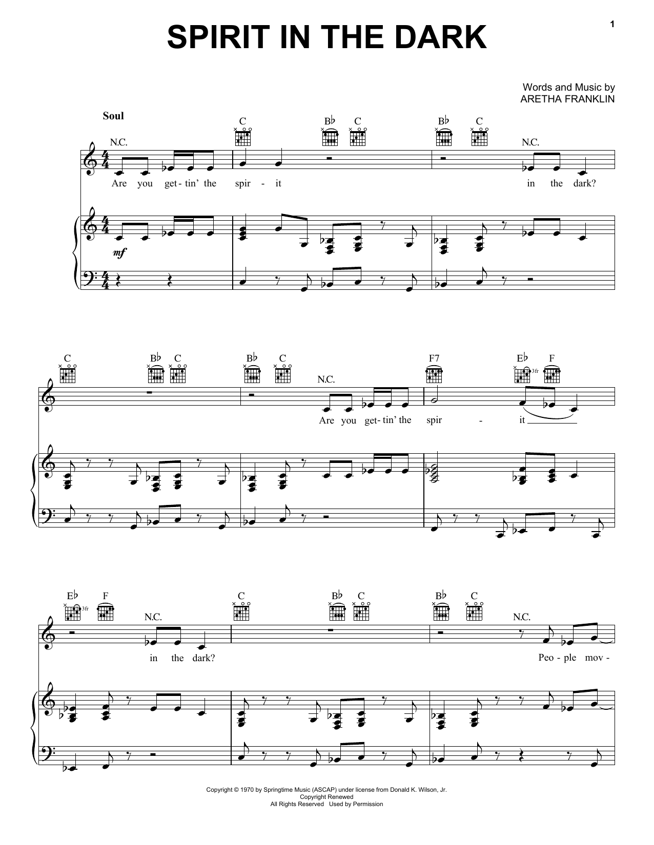 Janis Joplin Spirit In The Dark (from the musical A Night With Janis Joplin) sheet music notes and chords arranged for Piano, Vocal & Guitar Chords (Right-Hand Melody)