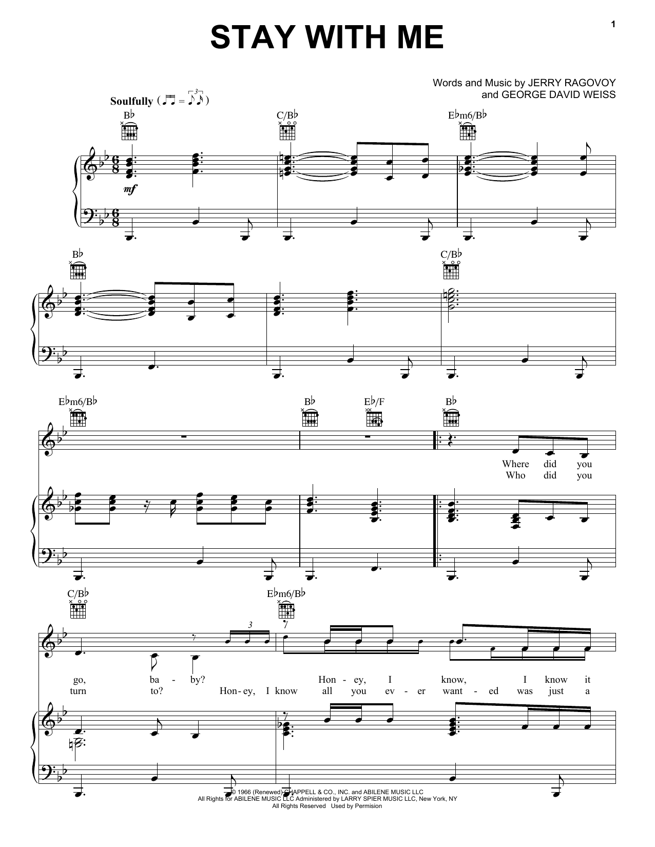 Janis Joplin Stay With Me (from the musical A Night With Janis Joplin) sheet music notes and chords arranged for Piano, Vocal & Guitar Chords (Right-Hand Melody)