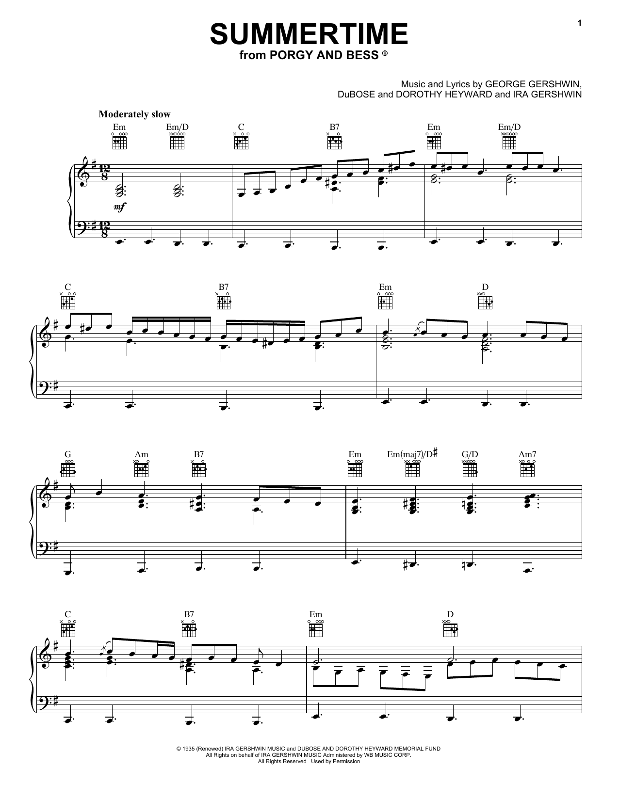 Janis Joplin Summertime (from the musical A Night With Janis Joplin) sheet music notes and chords arranged for Piano, Vocal & Guitar Chords (Right-Hand Melody)