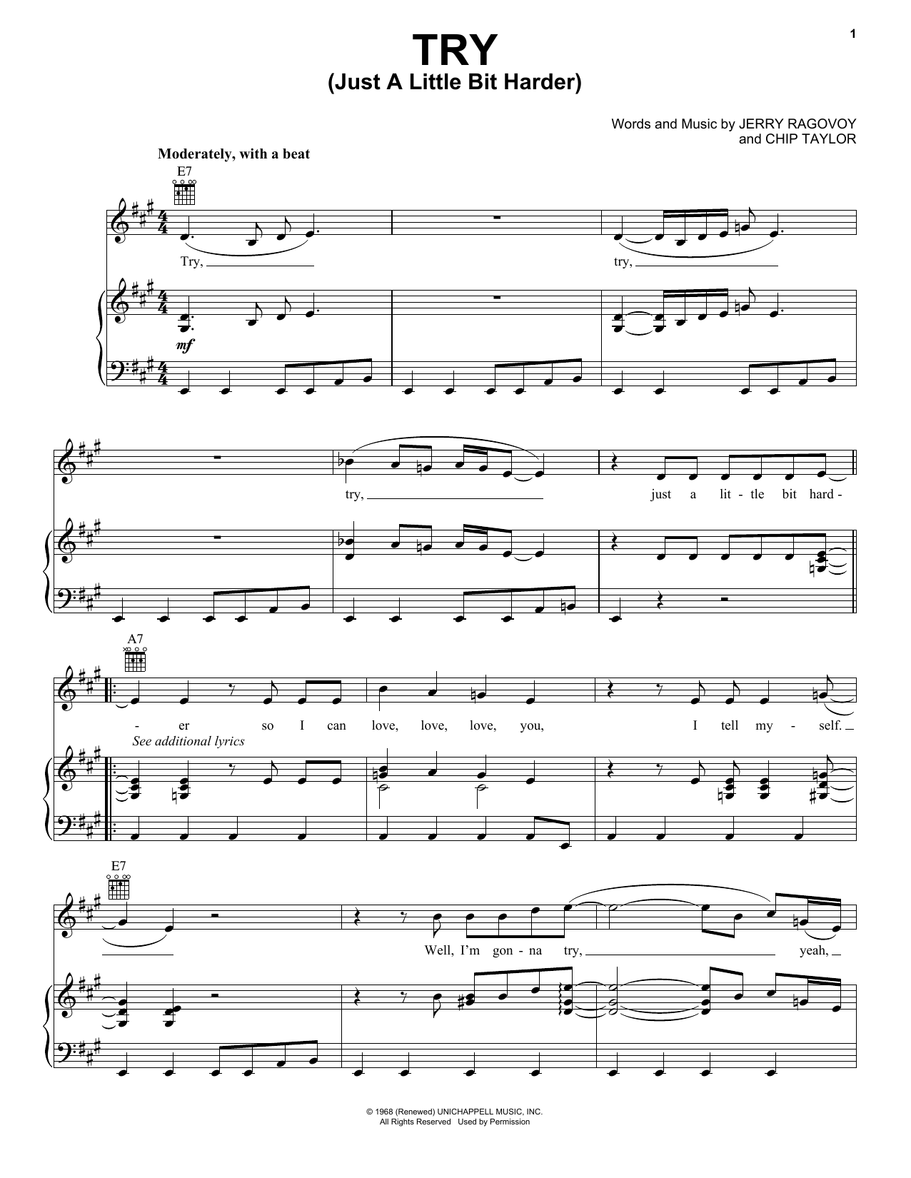 Janis Joplin Try (Just A Little Bit Harder) (from the musical A Night With Janis Joplin) sheet music notes and chords arranged for Piano, Vocal & Guitar Chords (Right-Hand Melody)