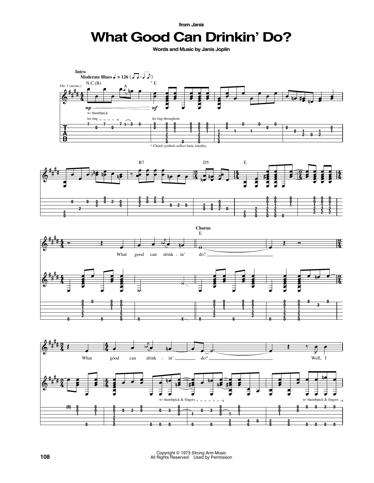 Janis Joplin What Good Can Drinkin' Do? sheet music notes and chords arranged for Guitar Tab