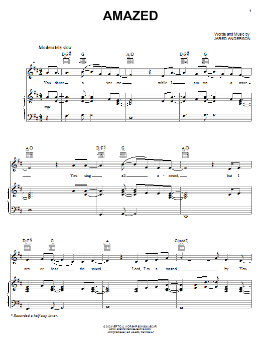 Jared Anderson Amazed sheet music notes and chords arranged for Piano, Vocal & Guitar Chords (Right-Hand Melody)