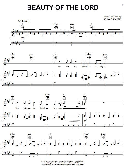 Jared Anderson Beauty Of The Lord sheet music notes and chords arranged for Piano, Vocal & Guitar Chords (Right-Hand Melody)