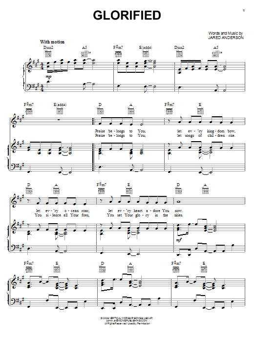 Jared Anderson Glorified sheet music notes and chords arranged for Piano, Vocal & Guitar Chords (Right-Hand Melody)