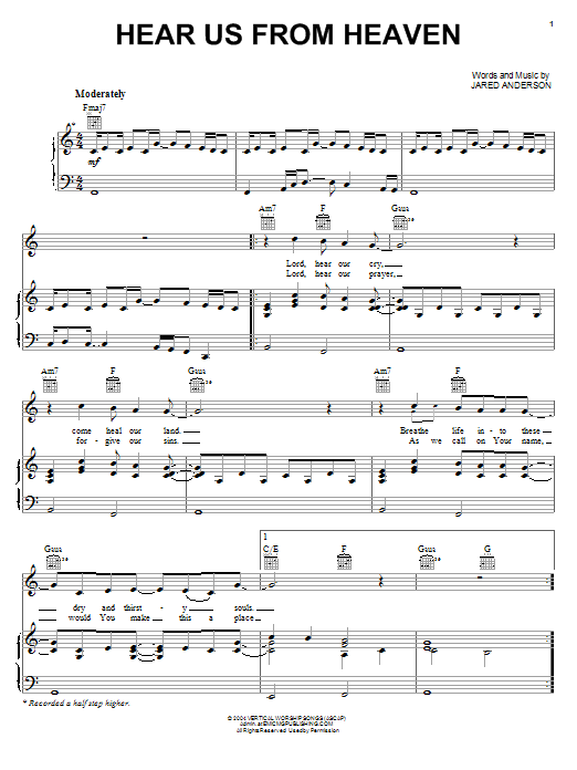 Jared Anderson Hear Us From Heaven sheet music notes and chords arranged for Piano, Vocal & Guitar Chords (Right-Hand Melody)