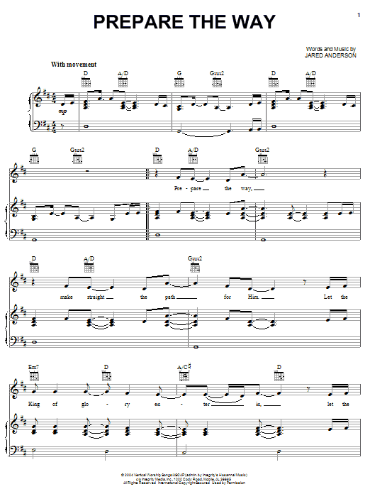 Jared Anderson Prepare The Way sheet music notes and chords arranged for Piano, Vocal & Guitar Chords (Right-Hand Melody)