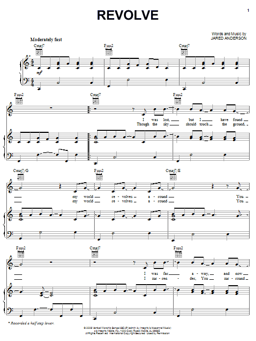 Jared Anderson Revolve sheet music notes and chords arranged for Piano, Vocal & Guitar Chords (Right-Hand Melody)