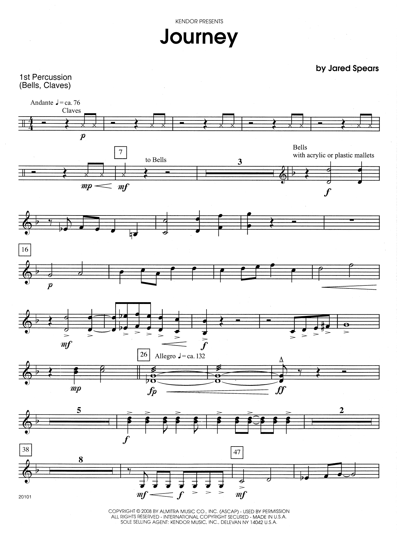 Jared Spears Journey - Percussion 1 sheet music notes and chords arranged for Percussion Ensemble