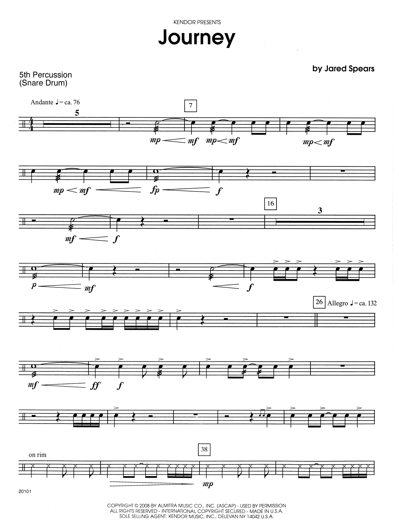 Jared Spears Journey - Percussion 5 sheet music notes and chords arranged for Percussion Ensemble