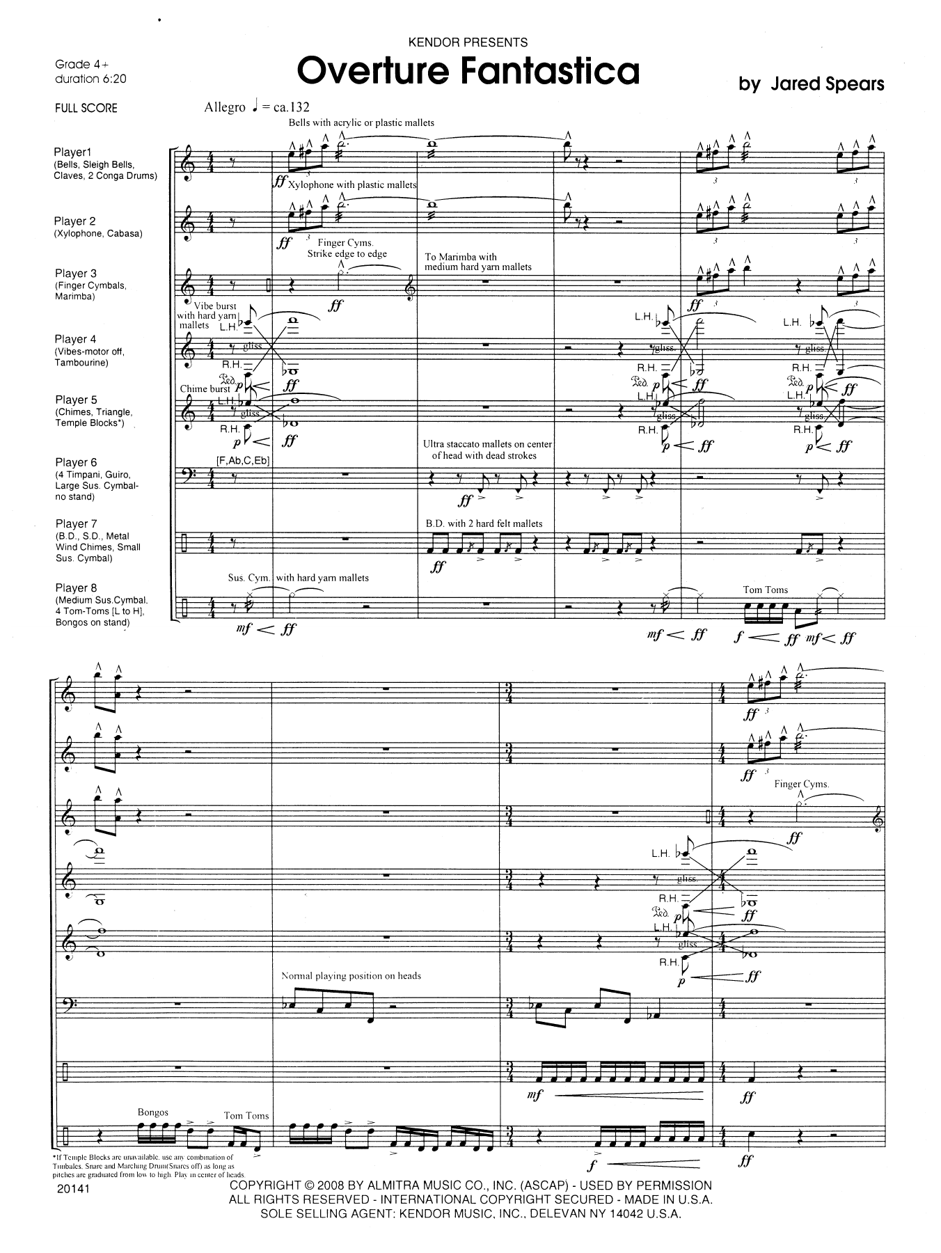 Jared Spears Overture Fantastica - Full Score sheet music notes and chords arranged for Percussion Ensemble