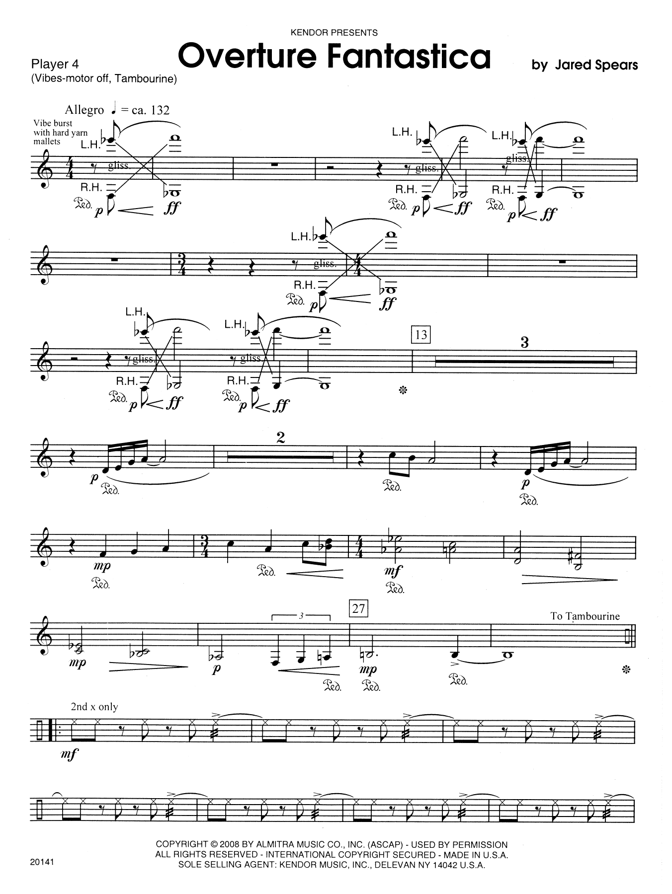 Jared Spears Overture Fantastica - Percussion 4 sheet music notes and chords arranged for Percussion Ensemble