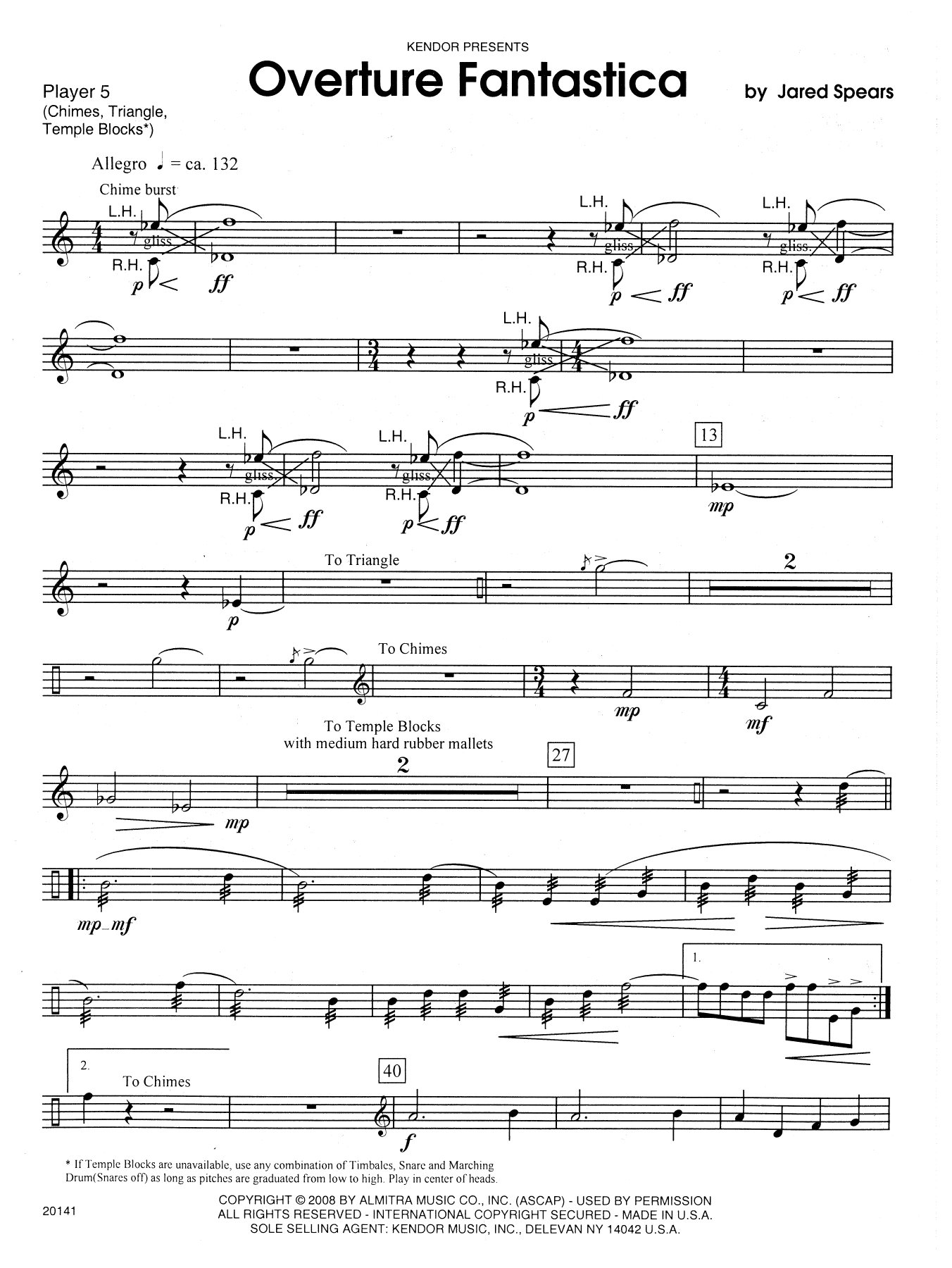 Jared Spears Overture Fantastica - Percussion 5 sheet music notes and chords arranged for Percussion Ensemble