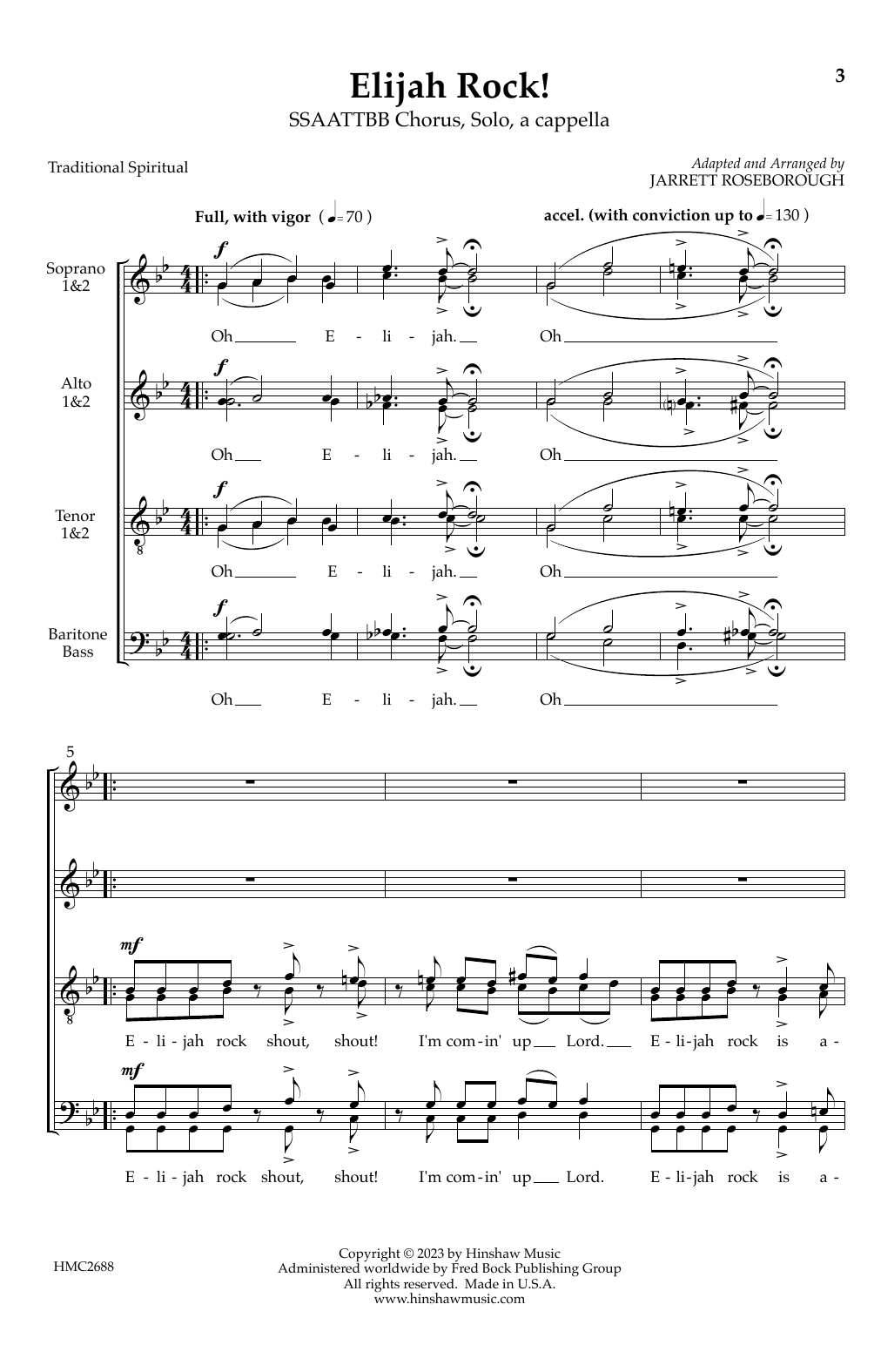 Jarrett Roseborough Elijah Rock! sheet music notes and chords arranged for SATB Choir