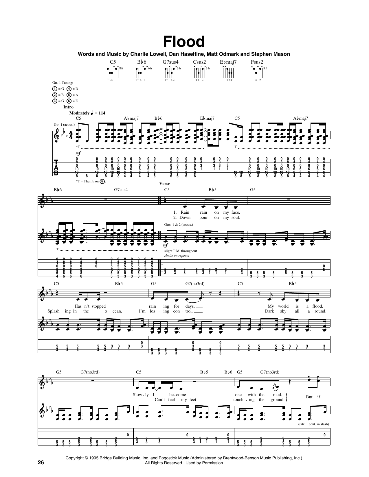 Jars Of Clay Flood sheet music notes and chords arranged for Guitar Tab