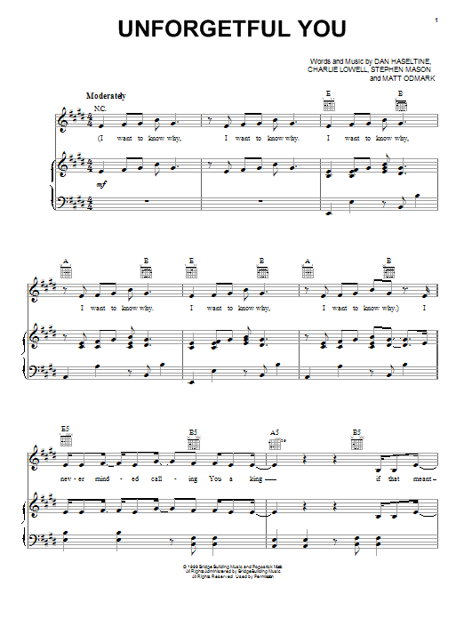 Jars Of Clay Unforgetful You sheet music notes and chords arranged for Piano, Vocal & Guitar Chords (Right-Hand Melody)