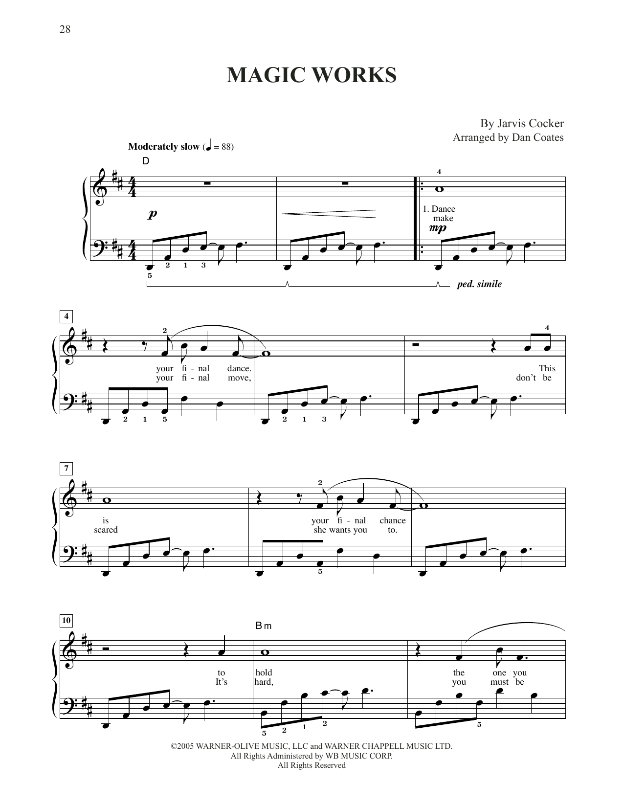 Jarvis Cocker Magic Works (from Harry Potter) (arr. Dan Coates) sheet music notes and chords arranged for Easy Piano