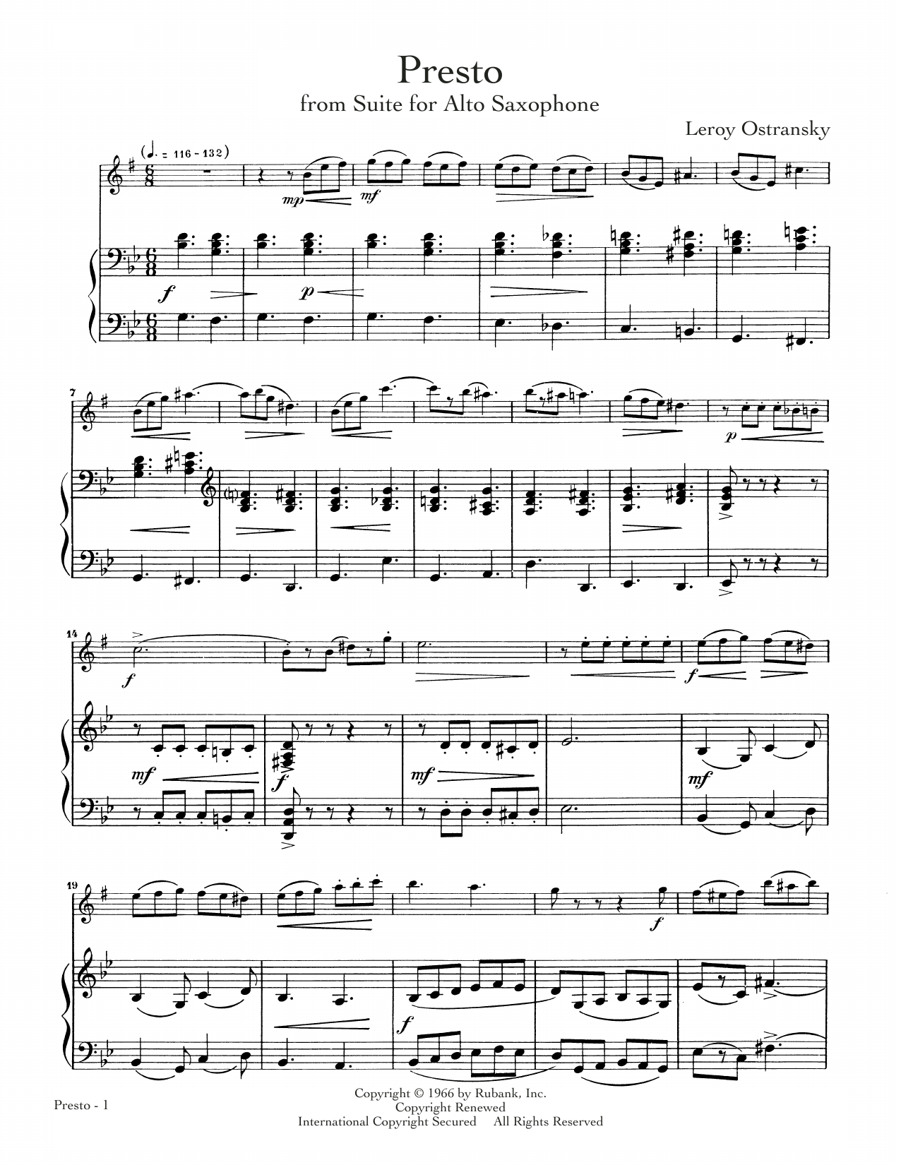 Jascha Gurewich Presto sheet music notes and chords arranged for Alto Sax and Piano