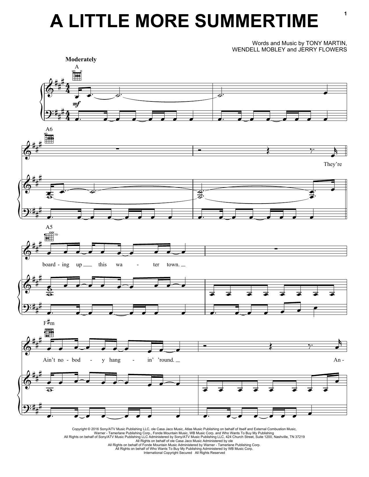Jason Aldean A Little More Summertime sheet music notes and chords arranged for Piano, Vocal & Guitar Chords (Right-Hand Melody)
