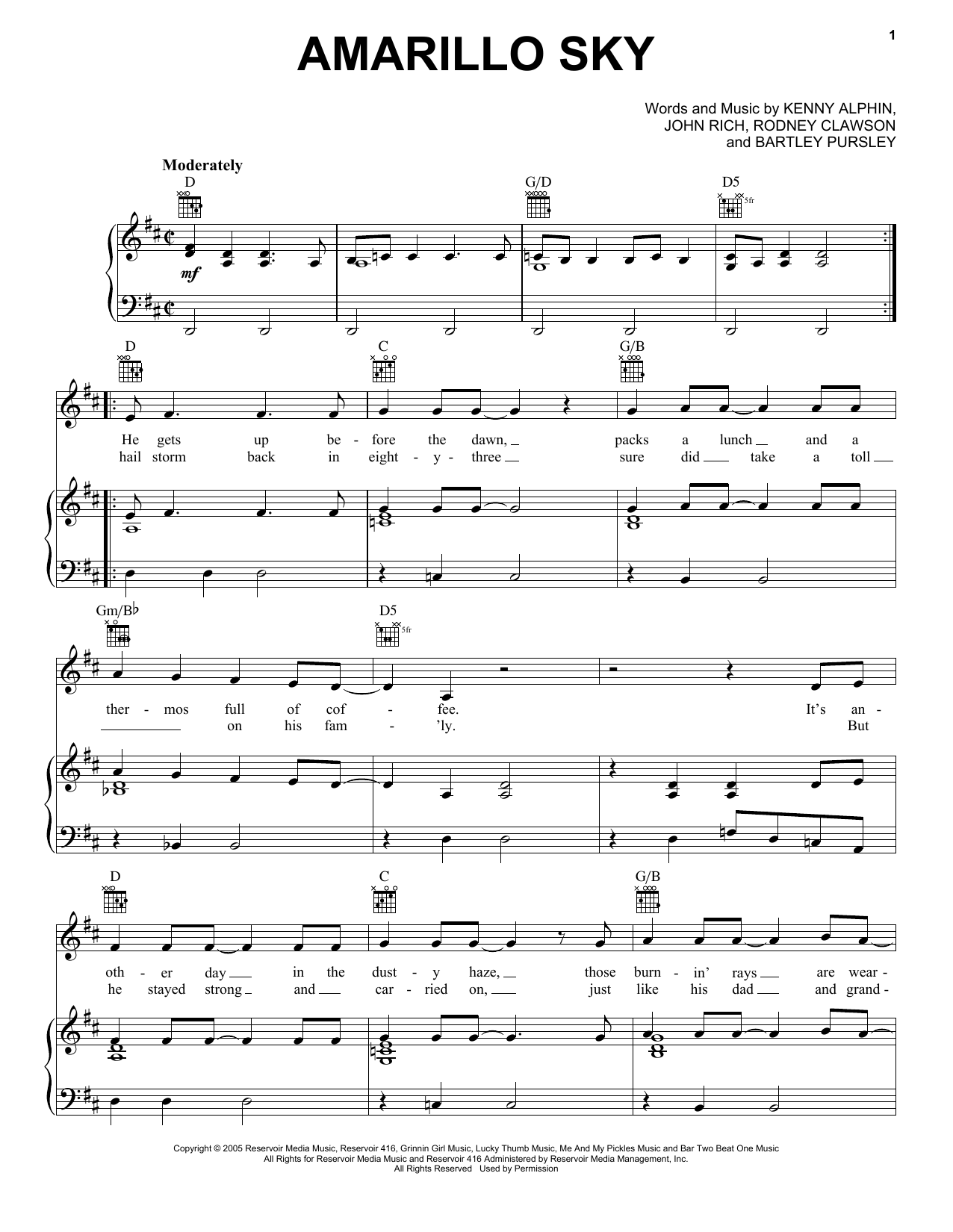 Jason Aldean Amarillo Sky sheet music notes and chords arranged for Piano, Vocal & Guitar Chords (Right-Hand Melody)