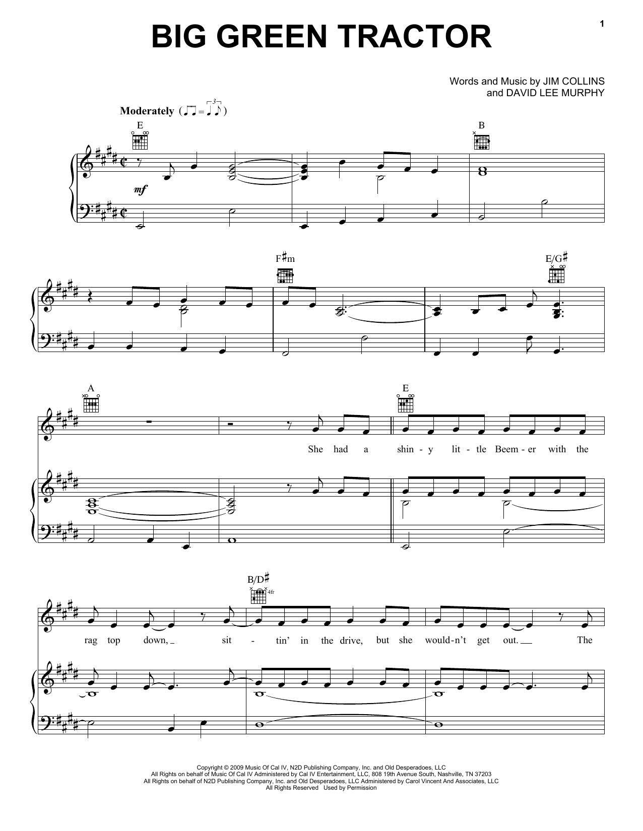 Jason Aldean Big Green Tractor sheet music notes and chords arranged for Easy Guitar Tab
