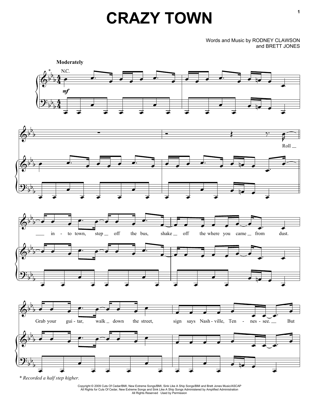 Jason Aldean Crazy Town sheet music notes and chords arranged for Piano, Vocal & Guitar Chords (Right-Hand Melody)