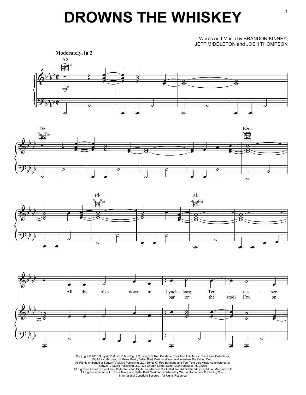 Jason Aldean Drowns The Whiskey (Feat. Miranda Lambert) sheet music notes and chords arranged for Piano, Vocal & Guitar Chords (Right-Hand Melody)