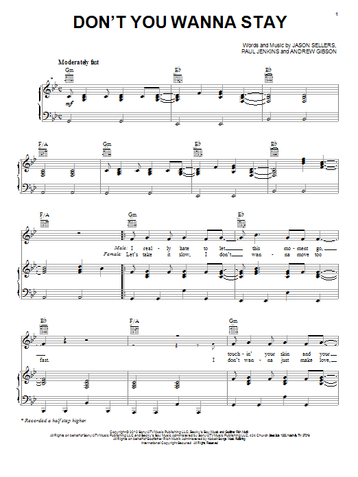 Jason Aldean featuring Kelly Clarkson Don't You Wanna Stay sheet music notes and chords arranged for Piano, Vocal & Guitar Chords (Right-Hand Melody)
