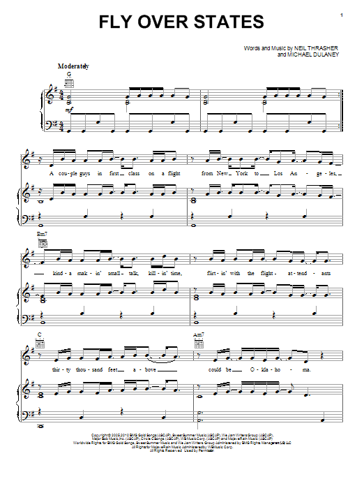 Jason Aldean Fly Over States sheet music notes and chords arranged for Piano, Vocal & Guitar Chords (Right-Hand Melody)