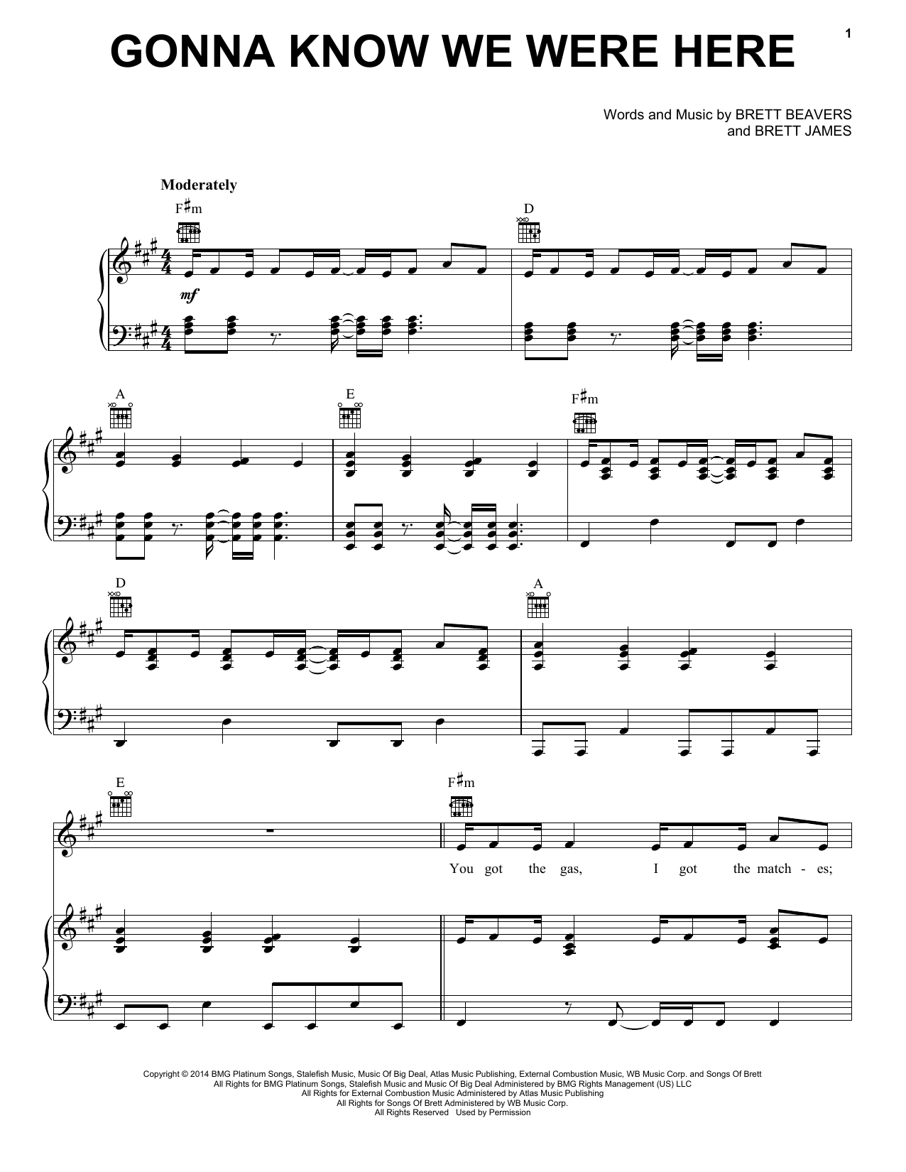 Jason Aldean Gonna Know We Were Here sheet music notes and chords arranged for Piano, Vocal & Guitar Chords (Right-Hand Melody)