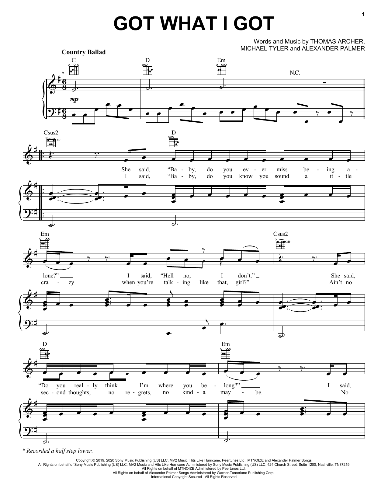 Jason Aldean Got What I Got sheet music notes and chords arranged for Piano, Vocal & Guitar Chords (Right-Hand Melody)