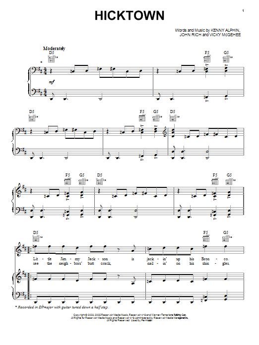 Jason Aldean Hicktown sheet music notes and chords arranged for Piano, Vocal & Guitar Chords (Right-Hand Melody)