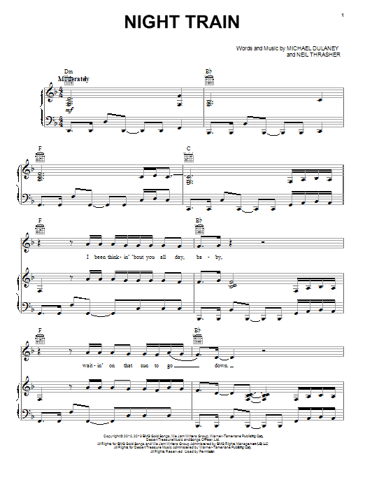Jason Aldean Night Train sheet music notes and chords arranged for Piano, Vocal & Guitar Chords (Right-Hand Melody)