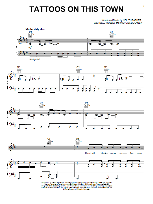 Jason Aldean Tattoos On This Town sheet music notes and chords arranged for Piano, Vocal & Guitar Chords (Right-Hand Melody)