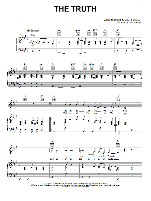 Jason Aldean The Truth sheet music notes and chords arranged for Piano, Vocal & Guitar Chords (Right-Hand Melody)
