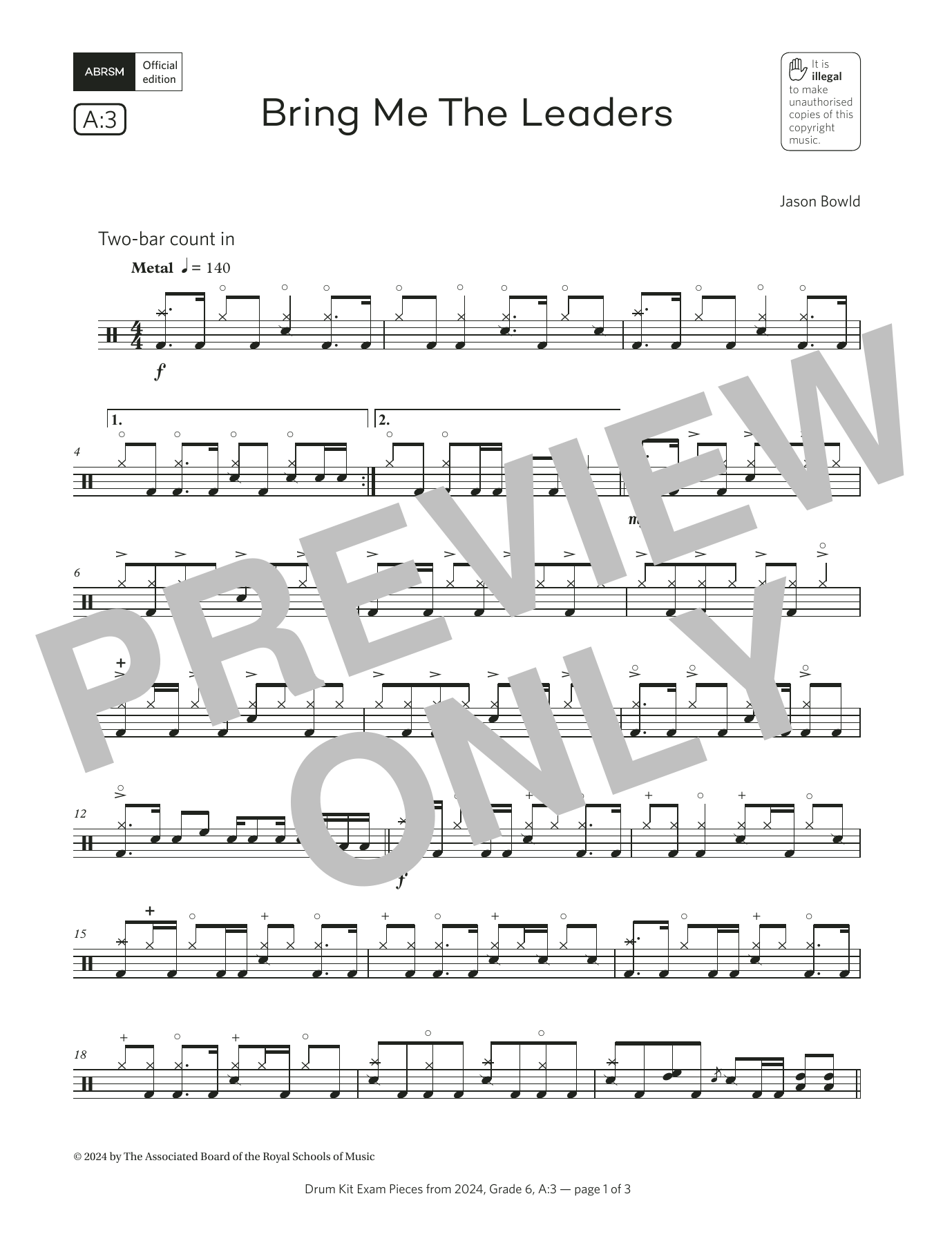 Jason Bowld Bring Me The Leaders (Grade 6, list A3, from the ABRSM Drum Kit Syllabus 2024) sheet music notes and chords arranged for Drums