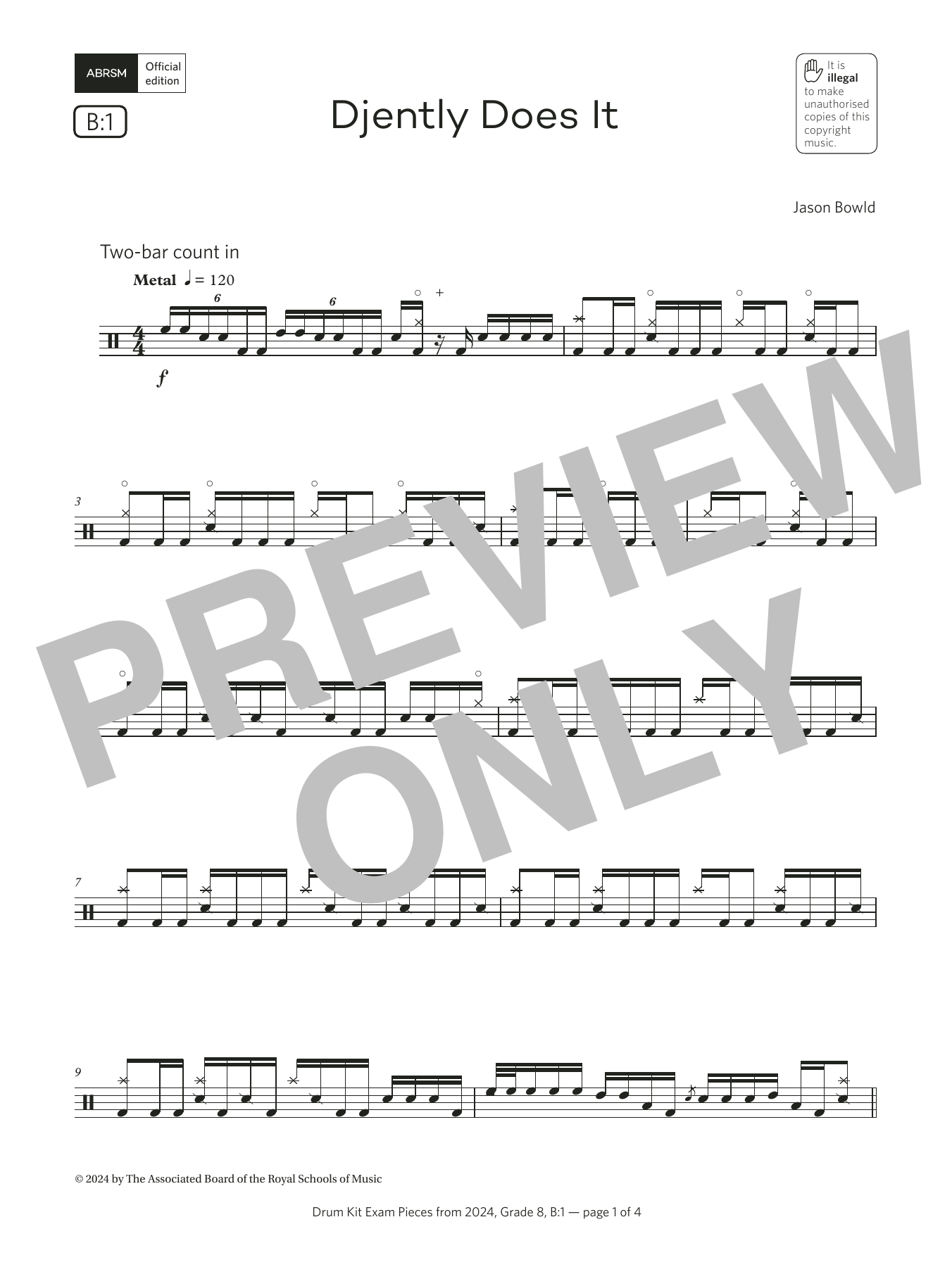 Jason Bowld Djently Does It (Grade 8, list B1, from the ABRSM Drum Kit Syllabus 2024) sheet music notes and chords arranged for Drums